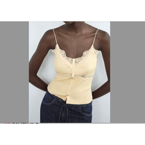 Zara Buttoned Rib Lace Top Size L